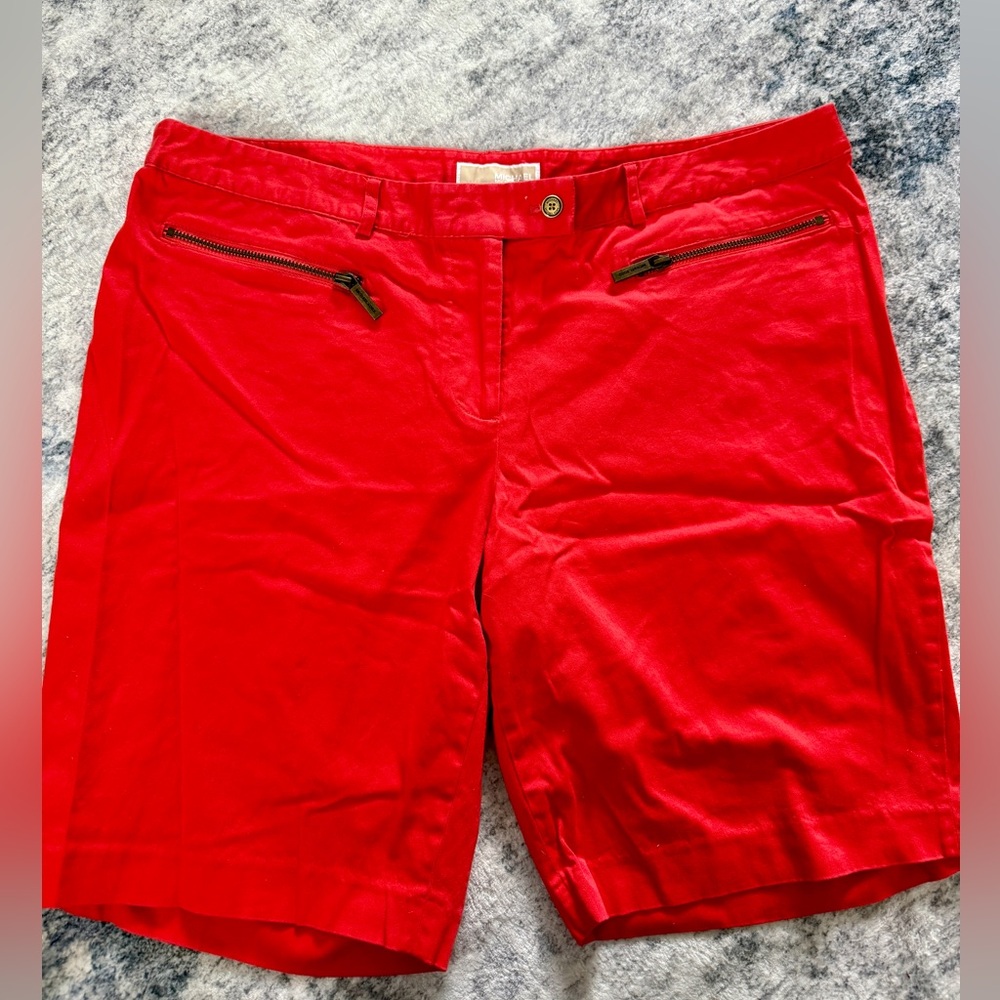 Michael Kors Shorts Women Red Chino Khaki Outdoors Design Golf Zip Pocket 18W